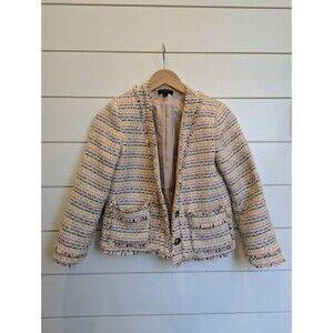 Ann Taylor Pastel Fiesta Tweed Fringe Jacket Blazer Size 0P